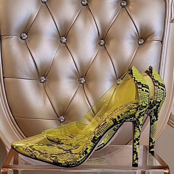 Jessica Simpson Green Transparent Snakeskin Print Heels - Picture 5 of 15